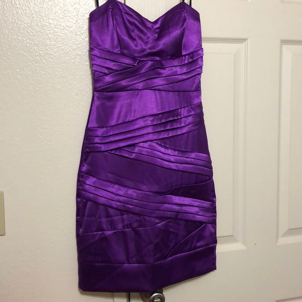 Purple Shiny Strapless Dress